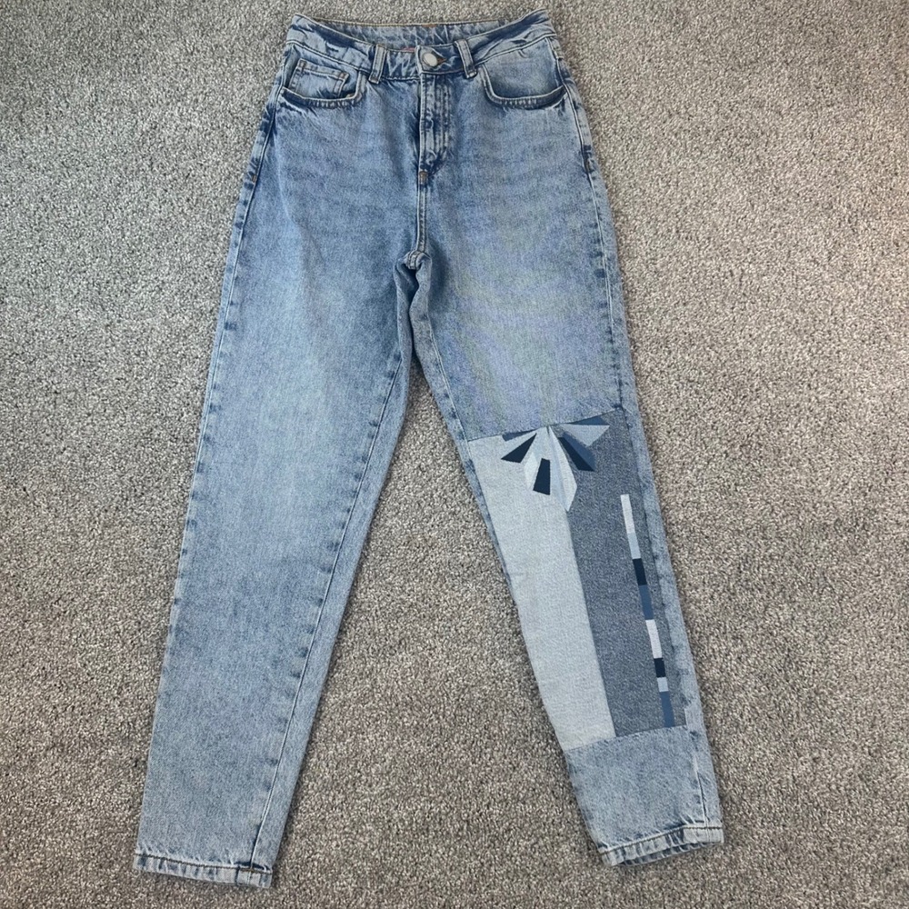 BSB Jeans Grace Mom Fit Light Wash Patchwork Tapered Denim Retro Women's Size 26